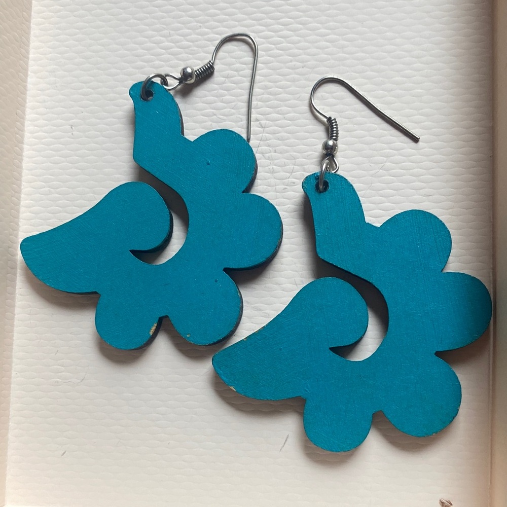 Teal Flower-Shaped Earrings